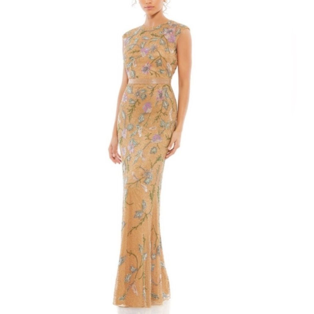 Mac Duggal Beaded Floral Gown Formal Dress, Mustard Yellow, New, Size 10 - Picture 14 of 15